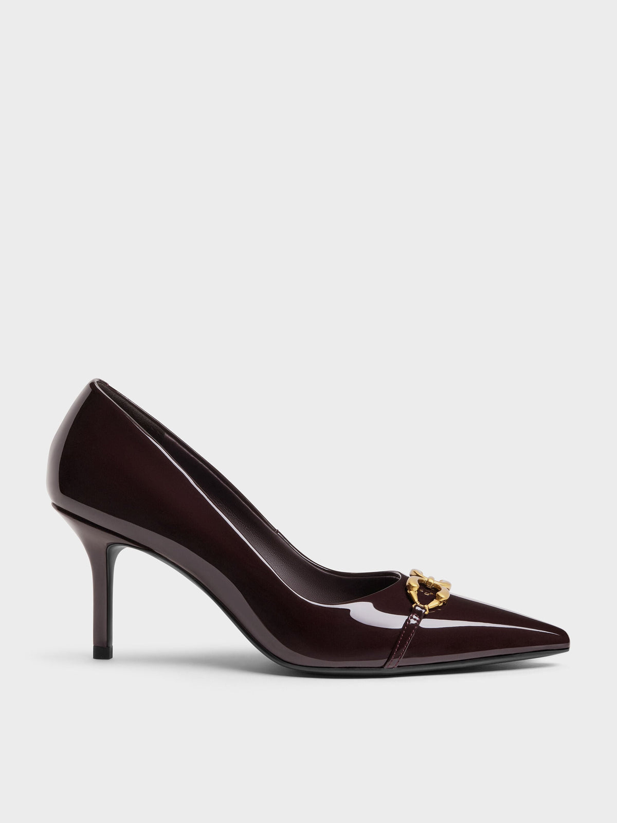 Patent Metallic-Buckle Pointed Pumps - Burgundy | CHARLES & KEITH