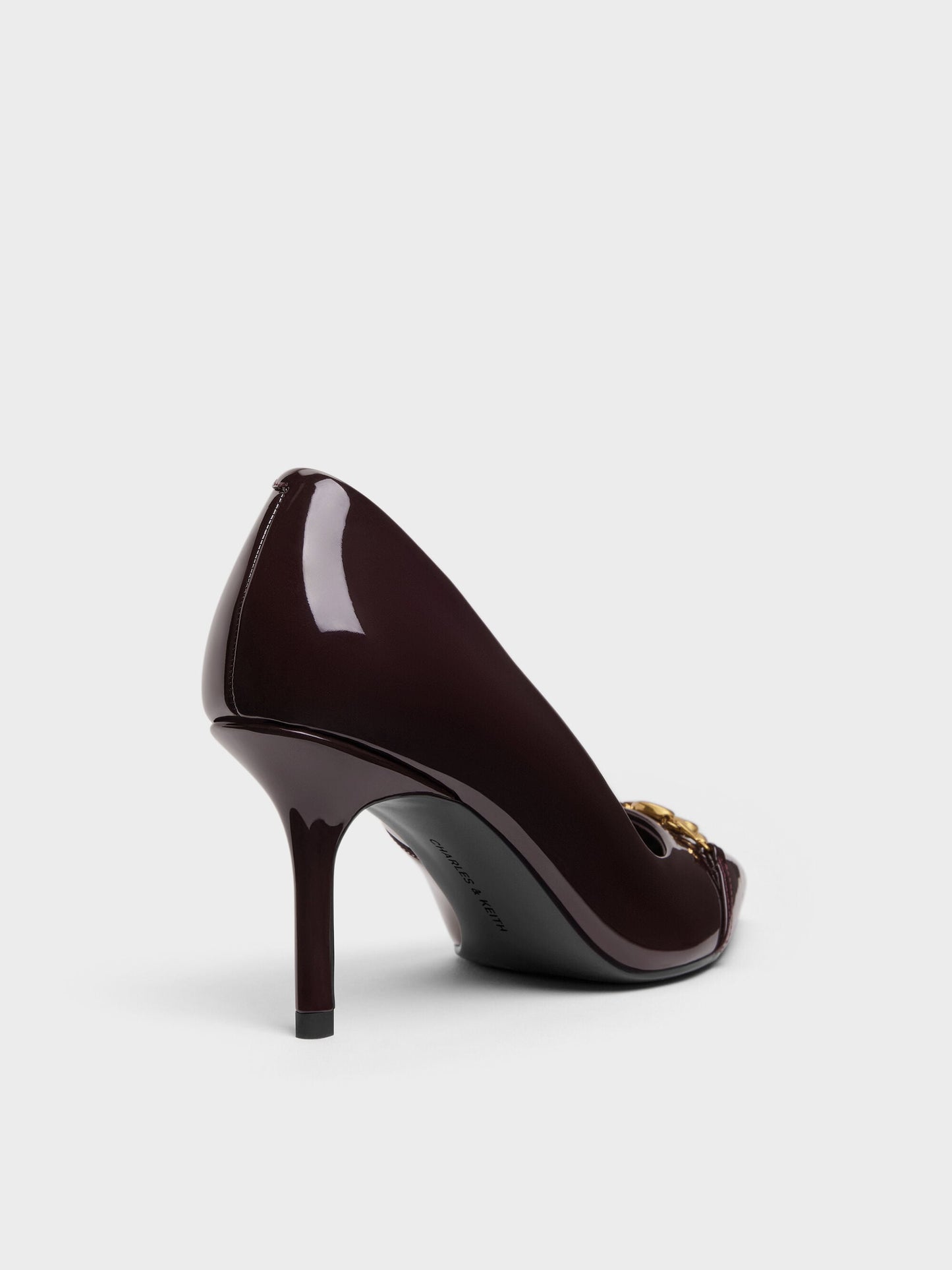Patent Metallic-Buckle Pointed Pumps - Burgundy | CHARLES & KEITH