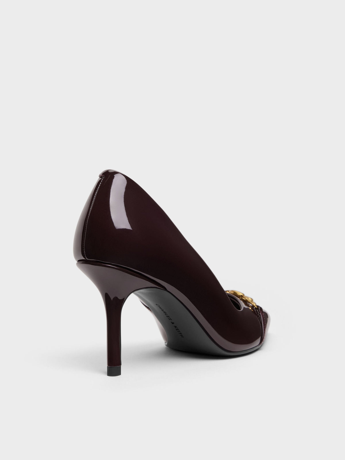 Patent Metallic-Buckle Pointed Pumps - Burgundy | CHARLES & KEITH