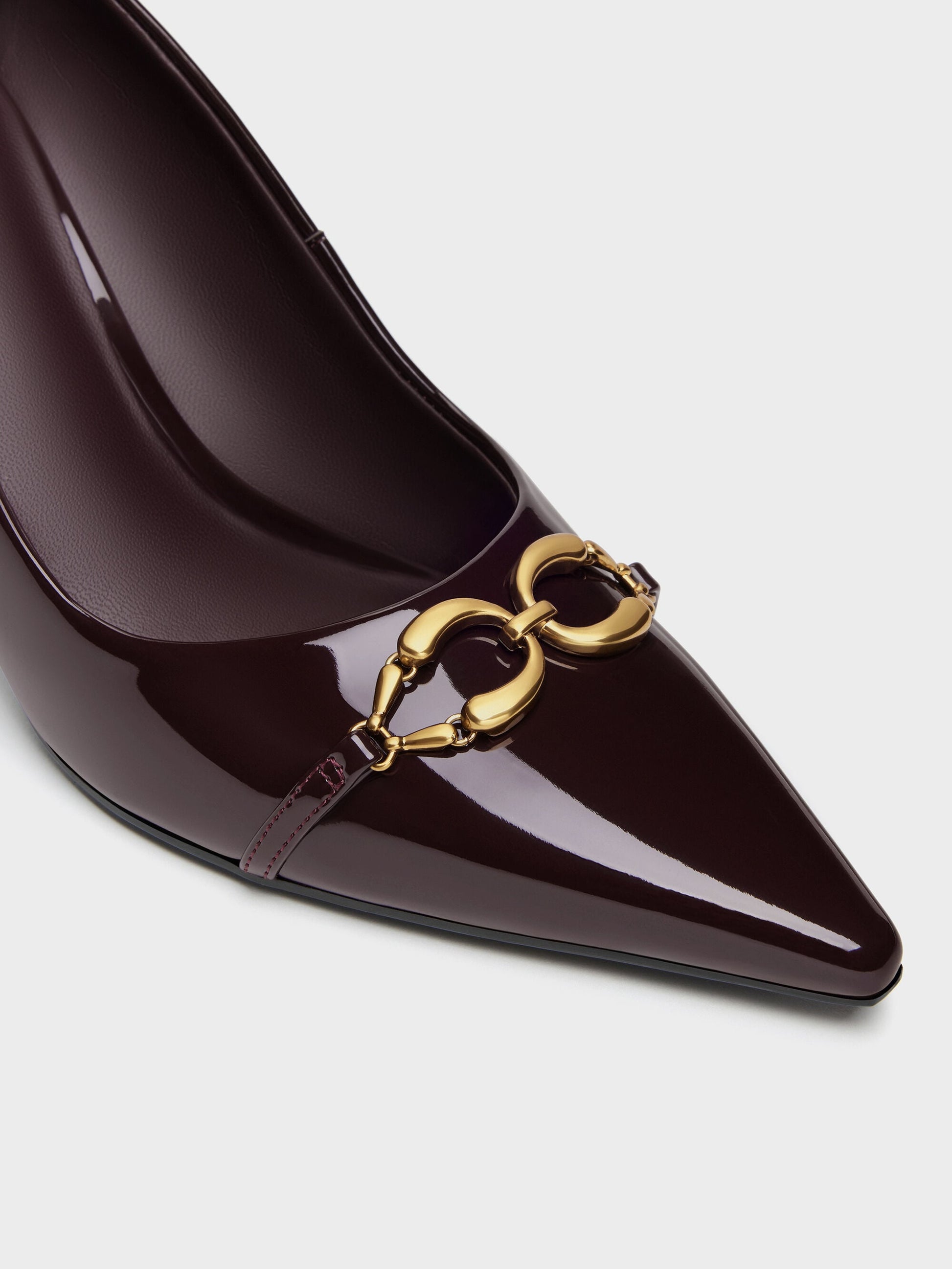 Patent Metallic-Buckle Pointed Pumps - Burgundy | CHARLES & KEITH
