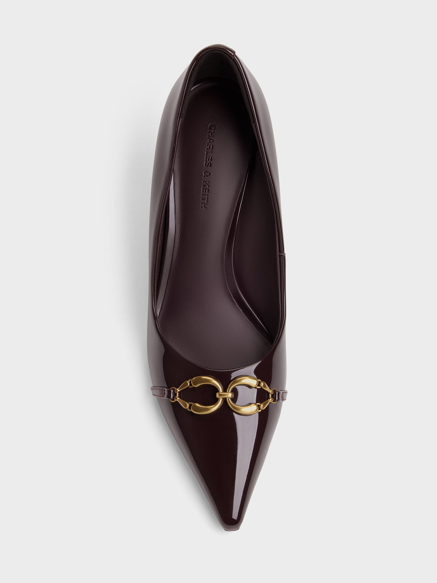 Patent Metallic-Buckle Pointed Pumps - Burgundy | CHARLES & KEITH