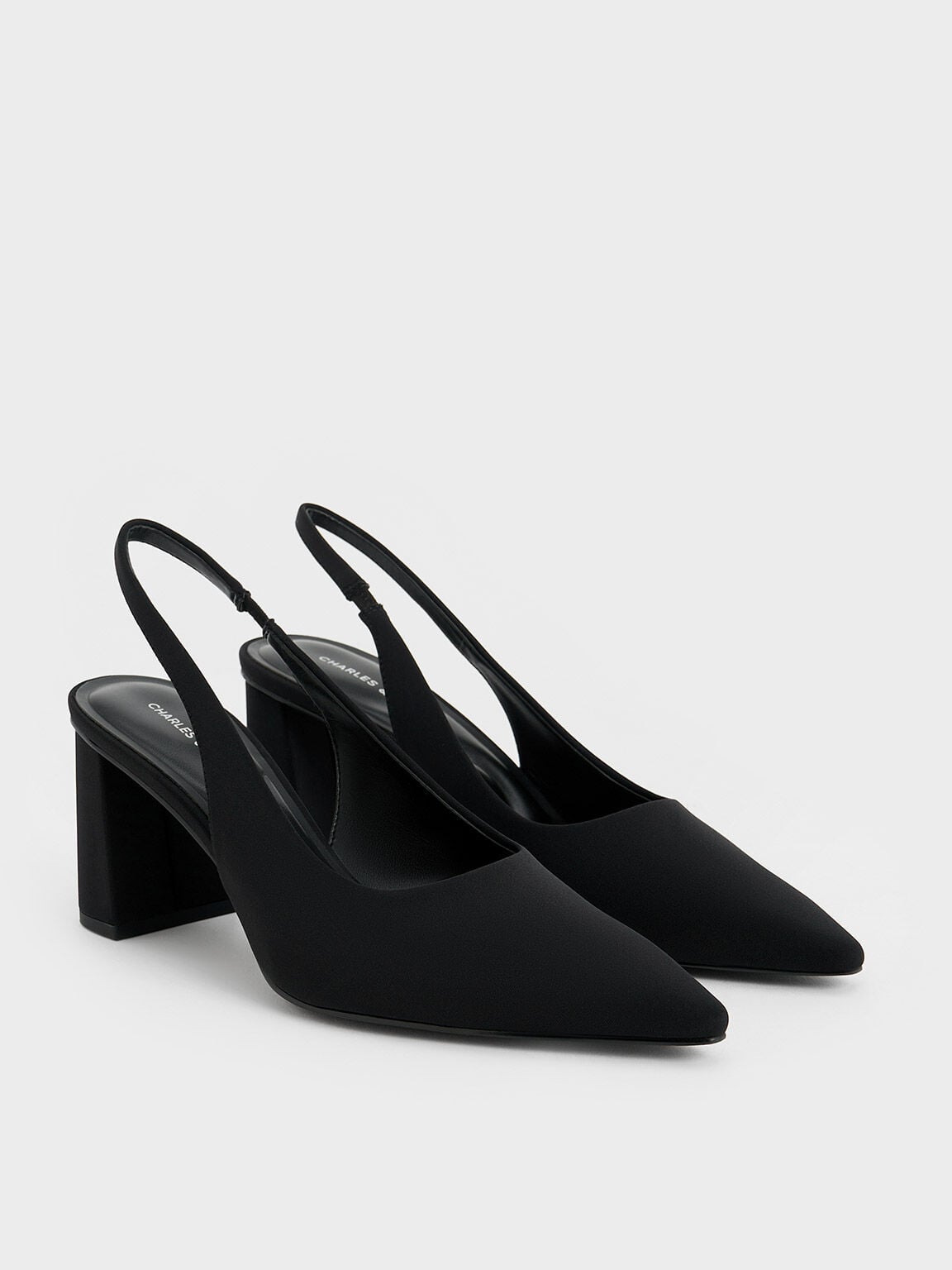 Teagan Elastane Pointed Slingback Pumps - Black | CHARLES & KEITH