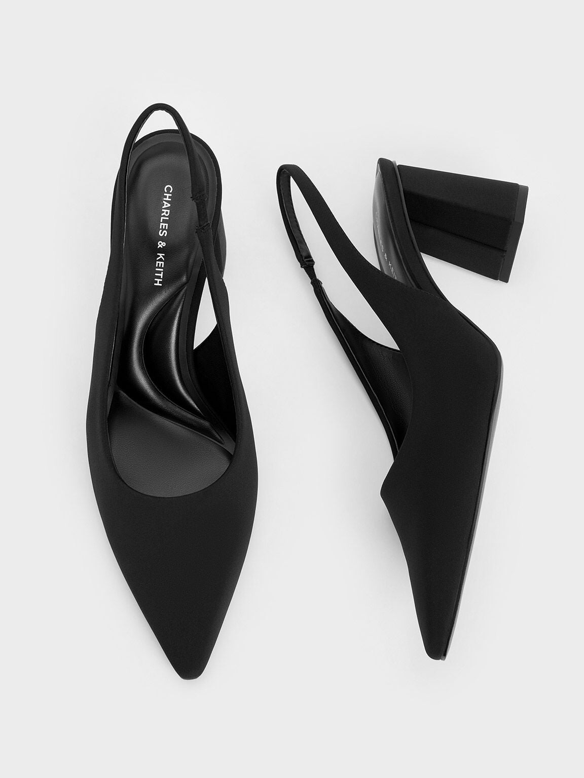 Teagan Elastane Pointed Slingback Pumps - Black | CHARLES & KEITH