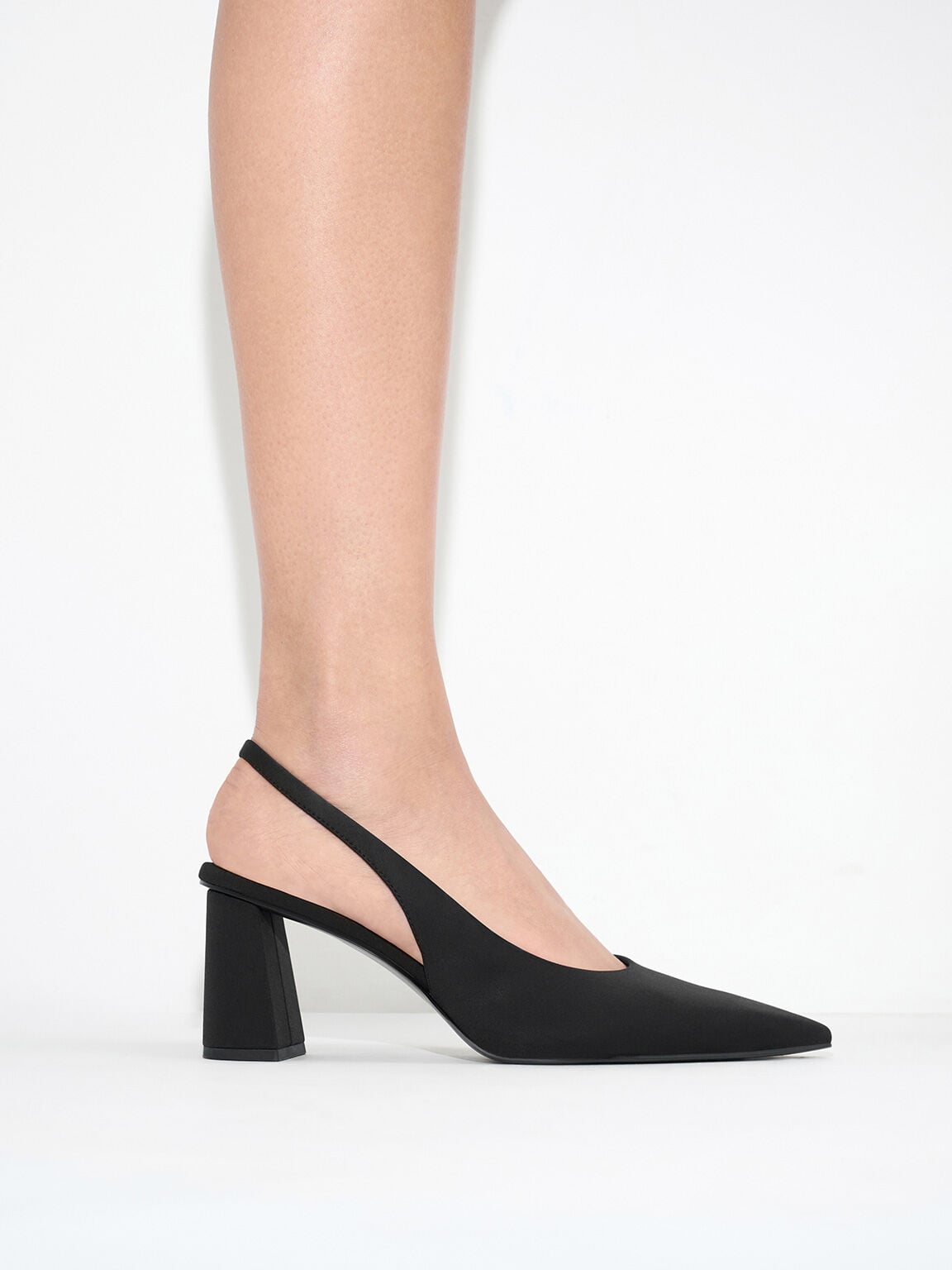 Teagan Elastane Pointed Slingback Pumps - Black | CHARLES & KEITH
