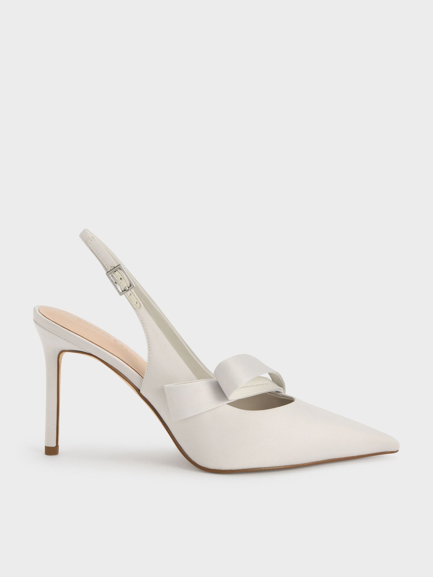 Satin Pleated-Strap Slingback Pumps - Light Grey | CHARLES & KEITH