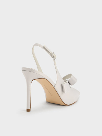 Satin Pleated-Strap Slingback Pumps - Light Grey | CHARLES & KEITH
