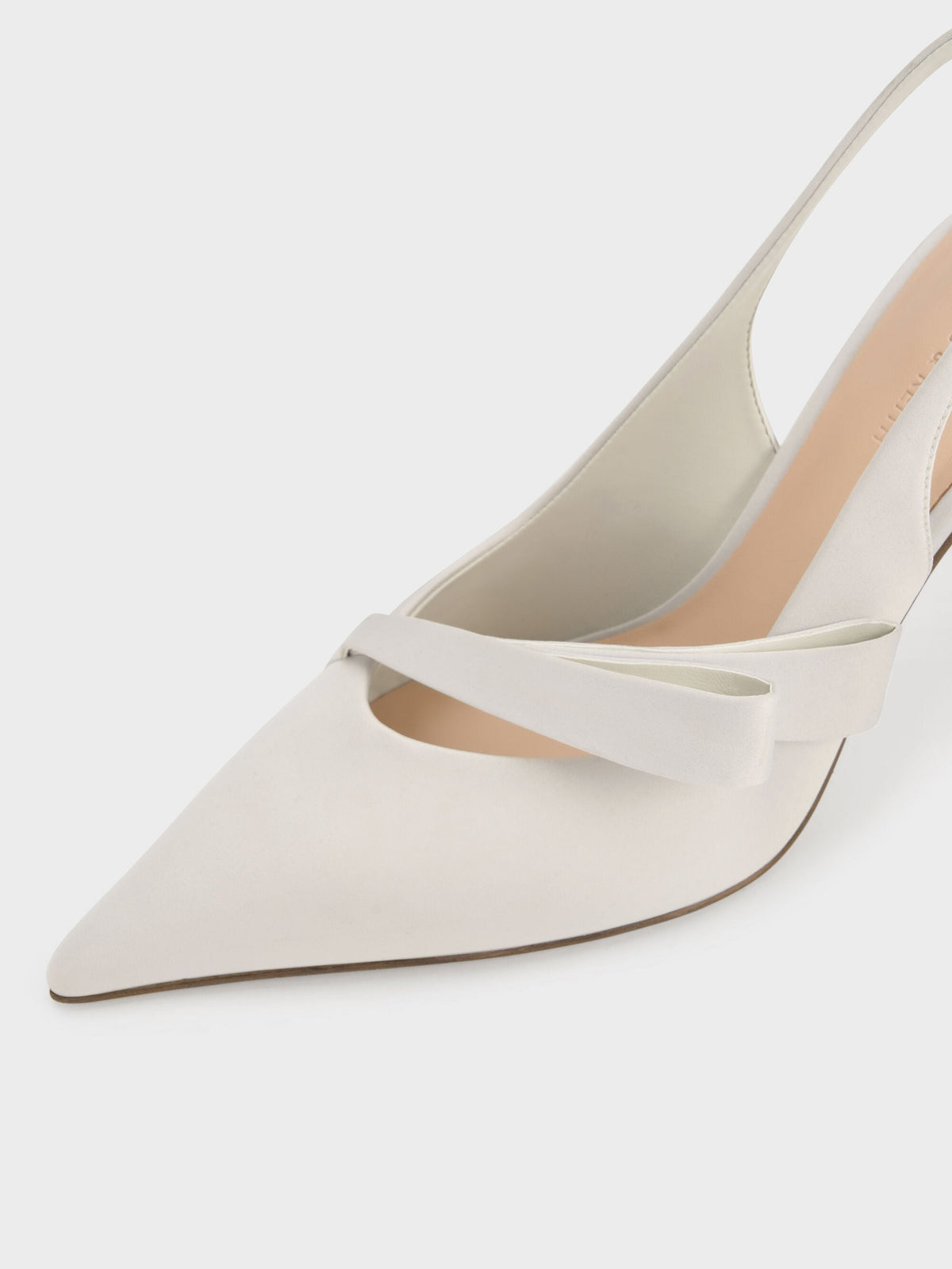 Satin Pleated-Strap Slingback Pumps - Light Grey | CHARLES & KEITH