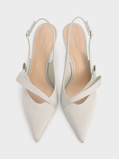 Satin Pleated-Strap Slingback Pumps - Light Grey | CHARLES & KEITH