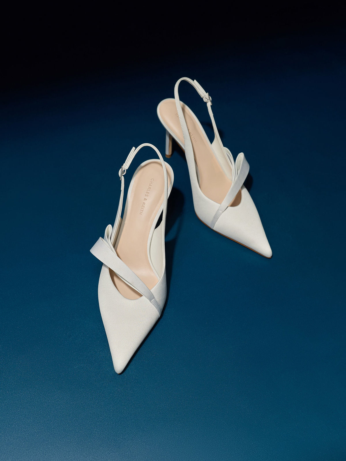 Satin Pleated-Strap Slingback Pumps - Light Grey | CHARLES & KEITH