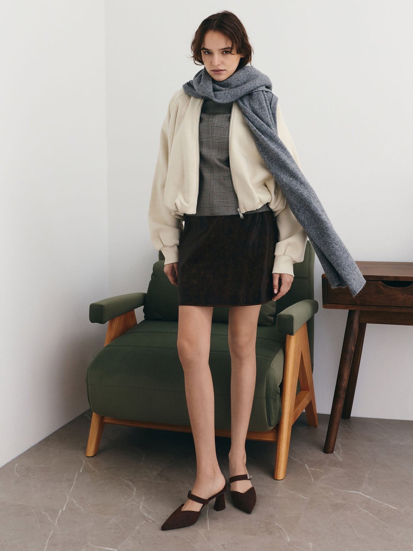 Lando Faux Suede Heeled Mules - Dark Brown Textured | CHARLES & KEITH