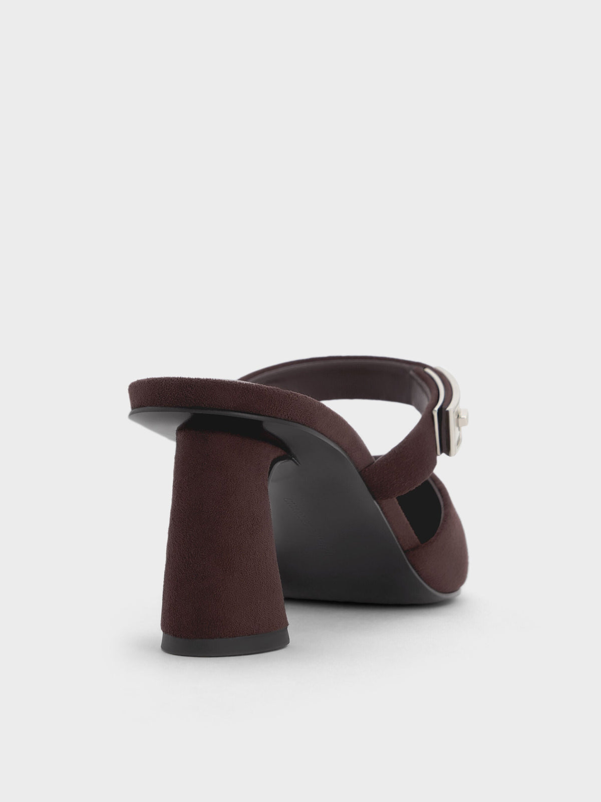 Lando Faux Suede Heeled Mules - Dark Brown Textured | CHARLES & KEITH