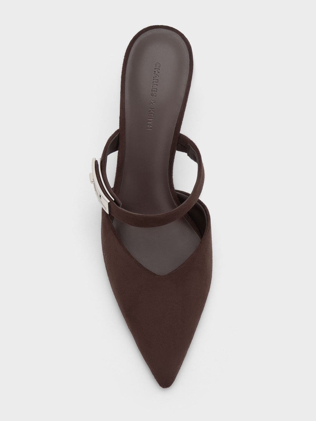 Lando Faux Suede Heeled Mules - Dark Brown Textured | CHARLES & KEITH