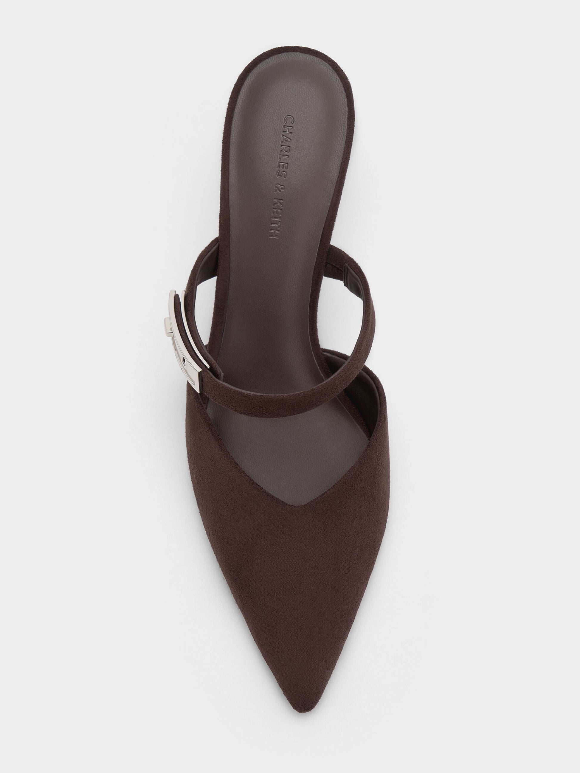 Lando Faux Suede Heeled Mules - Dark Brown Textured | CHARLES & KEITH