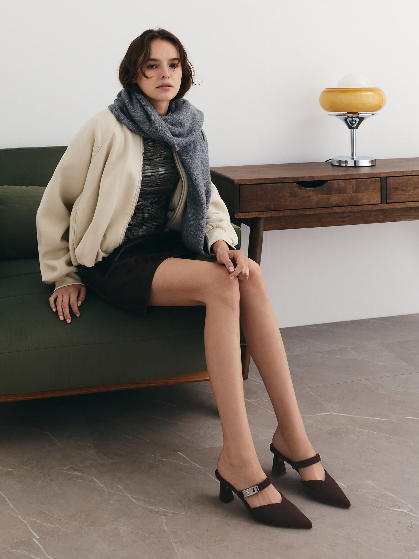 Lando Faux Suede Heeled Mules - Dark Brown Textured | CHARLES & KEITH