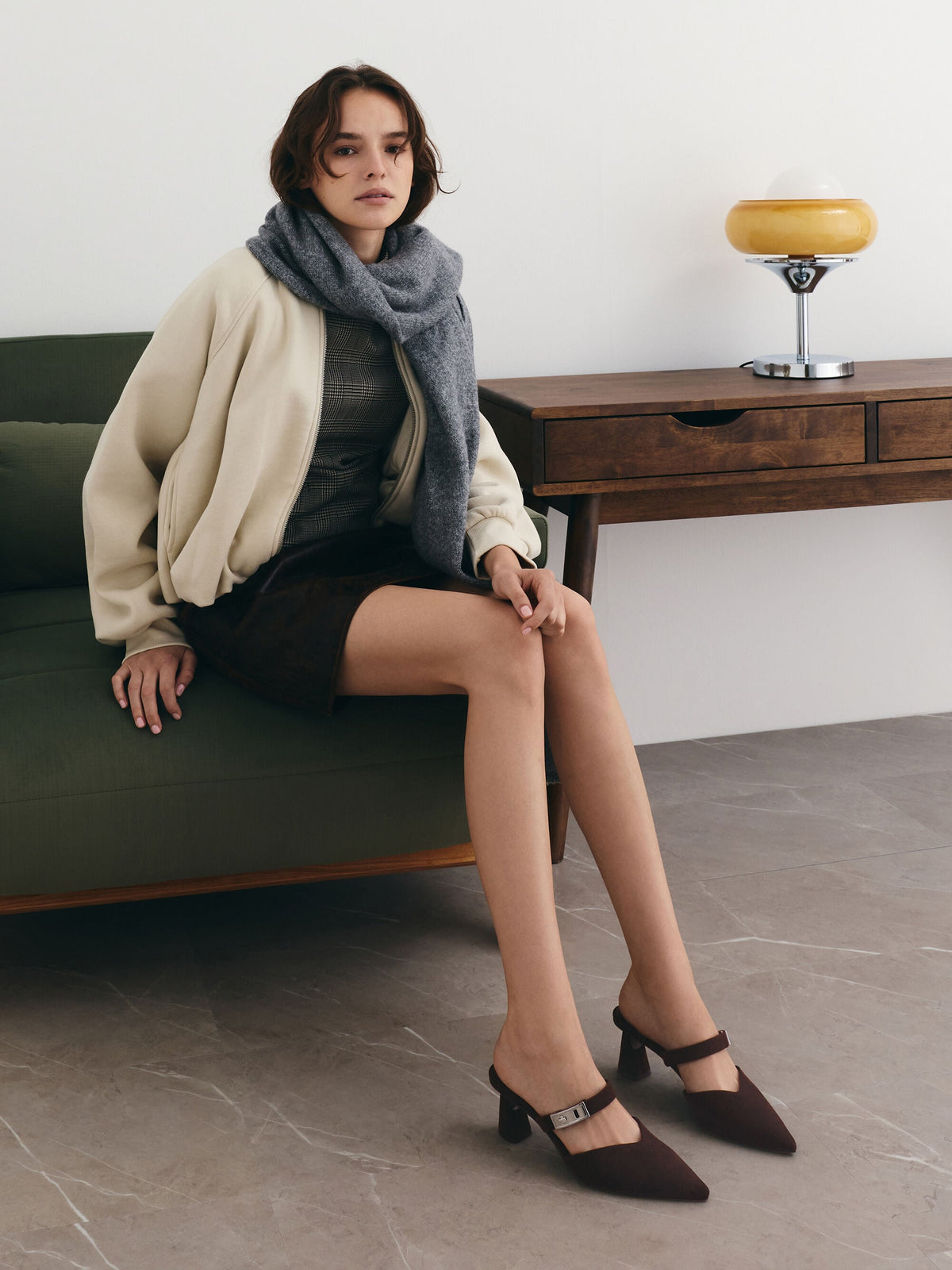Lando Faux Suede Heeled Mules - Dark Brown Textured | CHARLES & KEITH