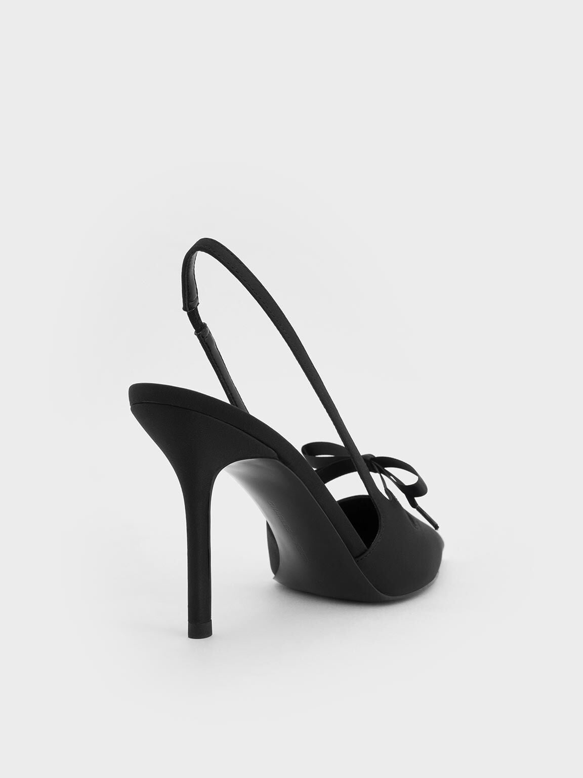 Venetia Satin Bow Pointed Slingback Pumps - Black Textured | CHARLES & KEITH