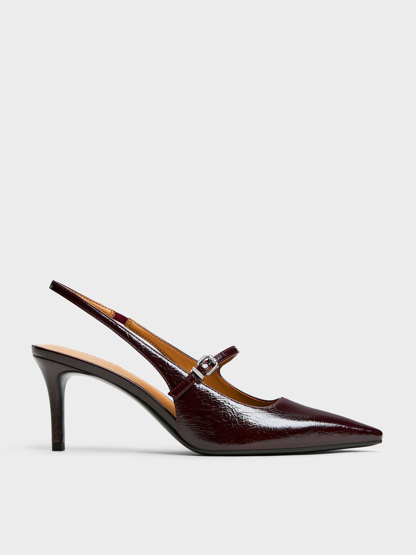 Pointed Slingback Mary Jane Pumps - Burgundy | CHARLES & KEITH