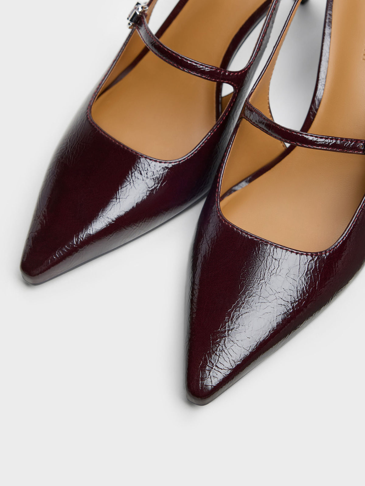Pointed Slingback Mary Jane Pumps - Burgundy | CHARLES & KEITH