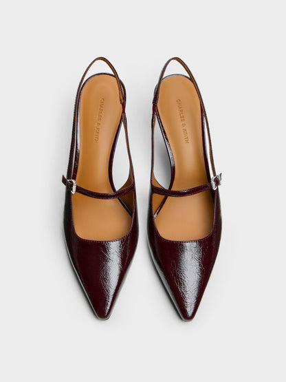 Pointed Slingback Mary Jane Pumps - Burgundy | CHARLES & KEITH