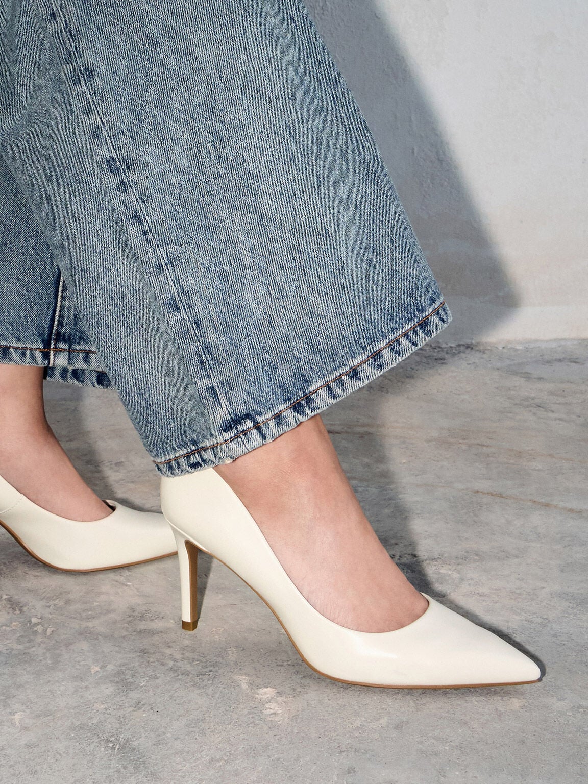 Emmy Pointed Stiletto Pumps - Chalk | CHARLES & KEITH