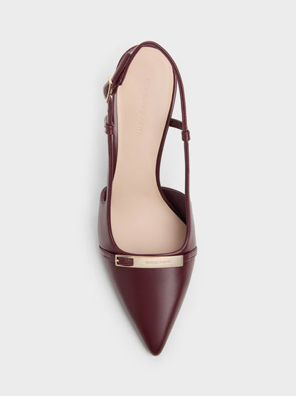 Metallic-Bar Pointed Slingback Pumps - Burgundy | CHARLES & KEITH