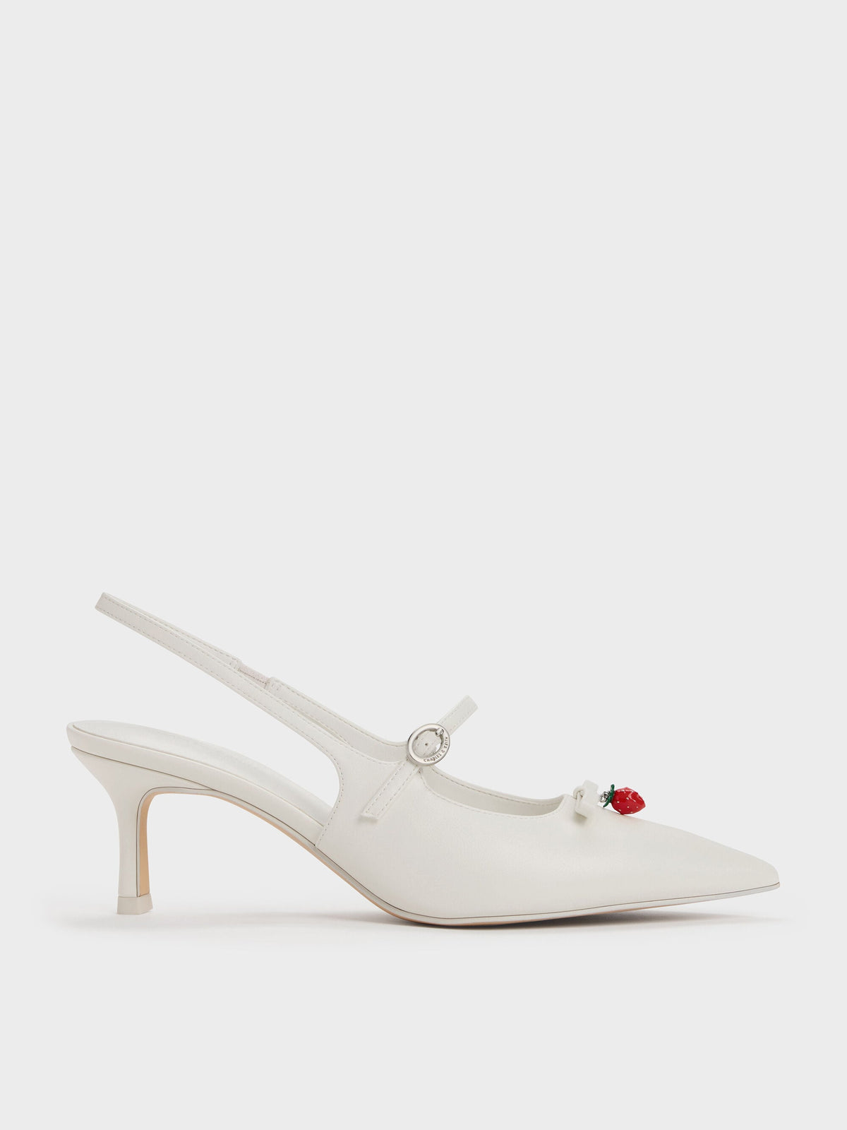 Sonali Strawberry Bow Slingback Pumps - White | CHARLES & KEITH