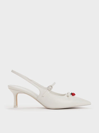 Sonali Strawberry Bow Slingback Pumps - White | CHARLES & KEITH