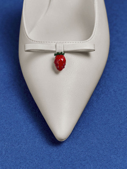 Sonali Strawberry Bow Slingback Pumps - White | CHARLES & KEITH