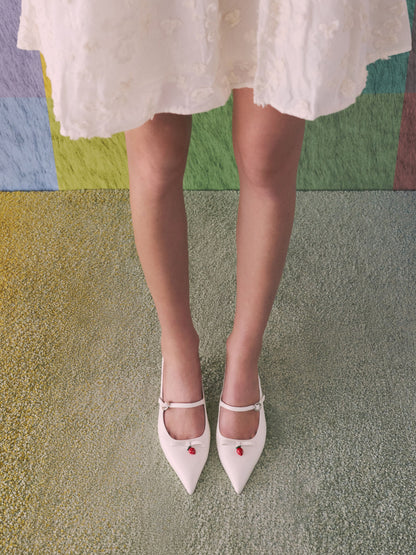 Sonali Strawberry Bow Slingback Pumps - White | CHARLES & KEITH