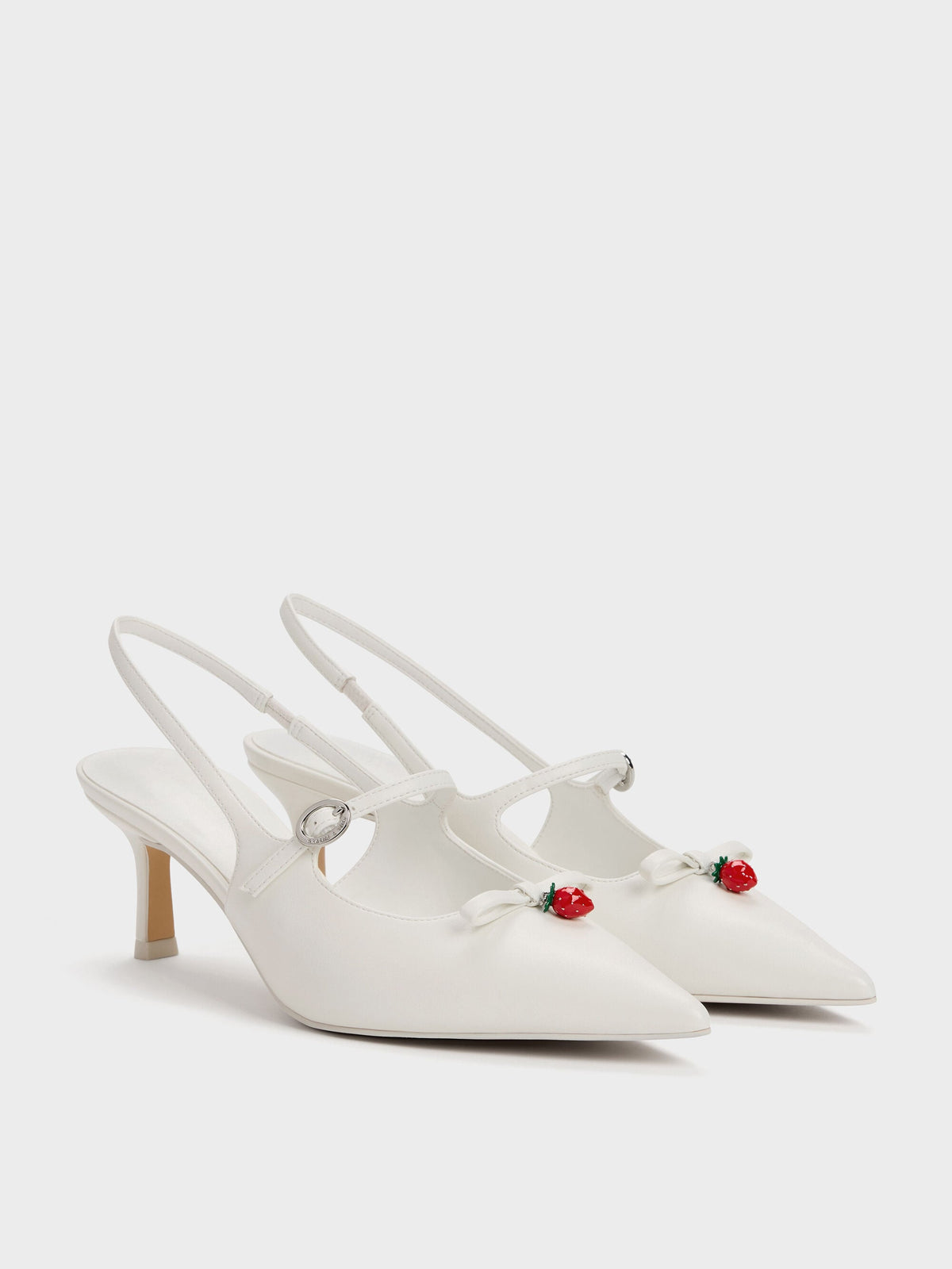 Sonali Strawberry Bow Slingback Pumps - White | CHARLES & KEITH