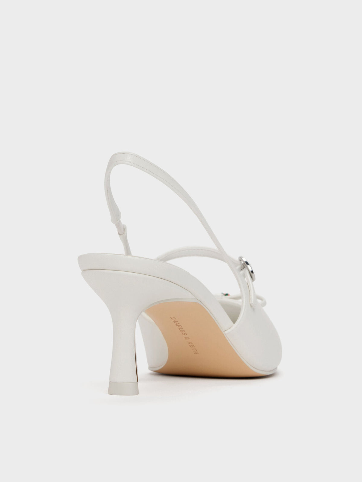 Sonali Strawberry Bow Slingback Pumps - White | CHARLES & KEITH