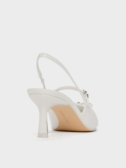 Sonali Strawberry Bow Slingback Pumps - White | CHARLES & KEITH