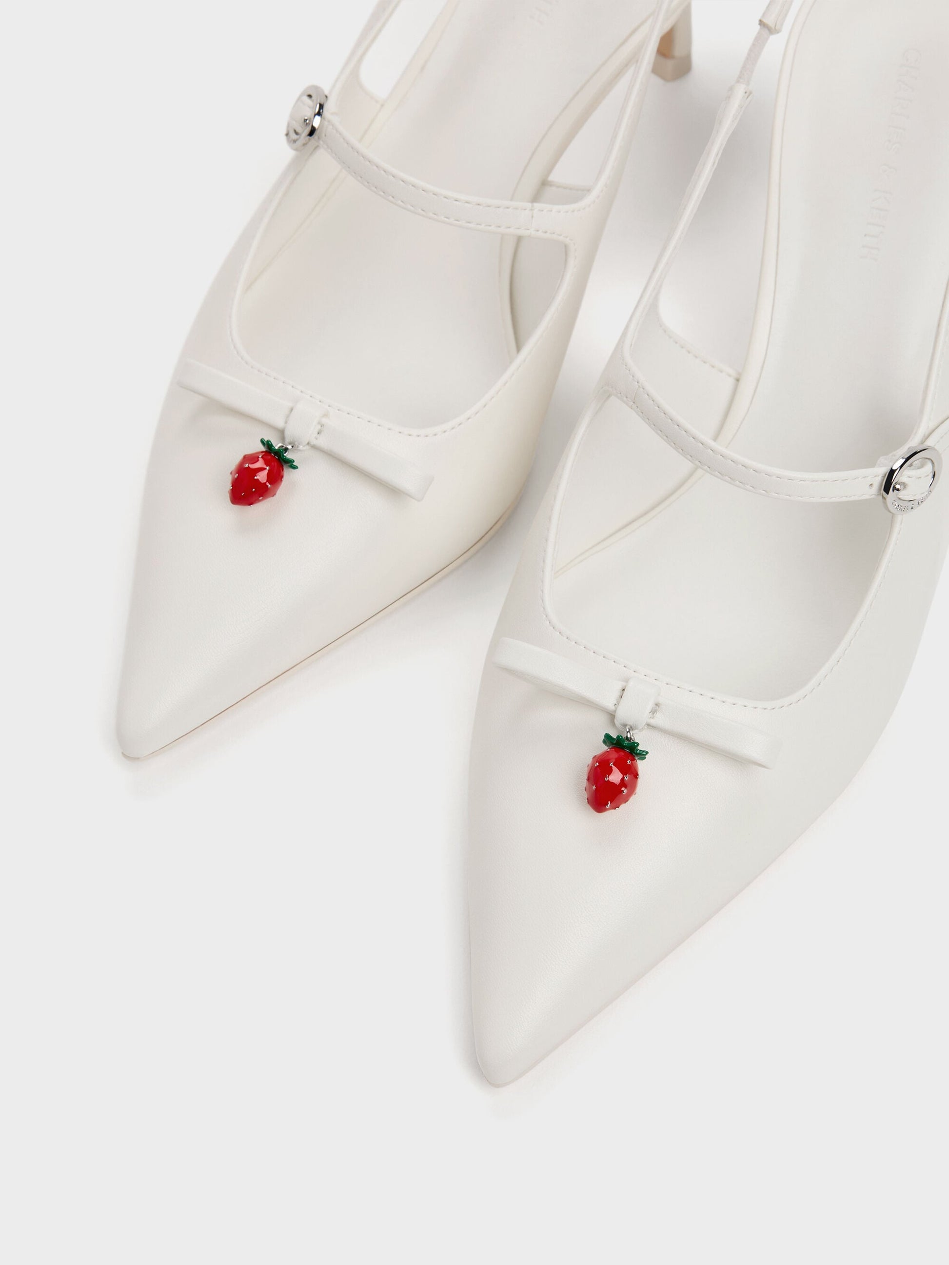 Sonali Strawberry Bow Slingback Pumps - White | CHARLES & KEITH