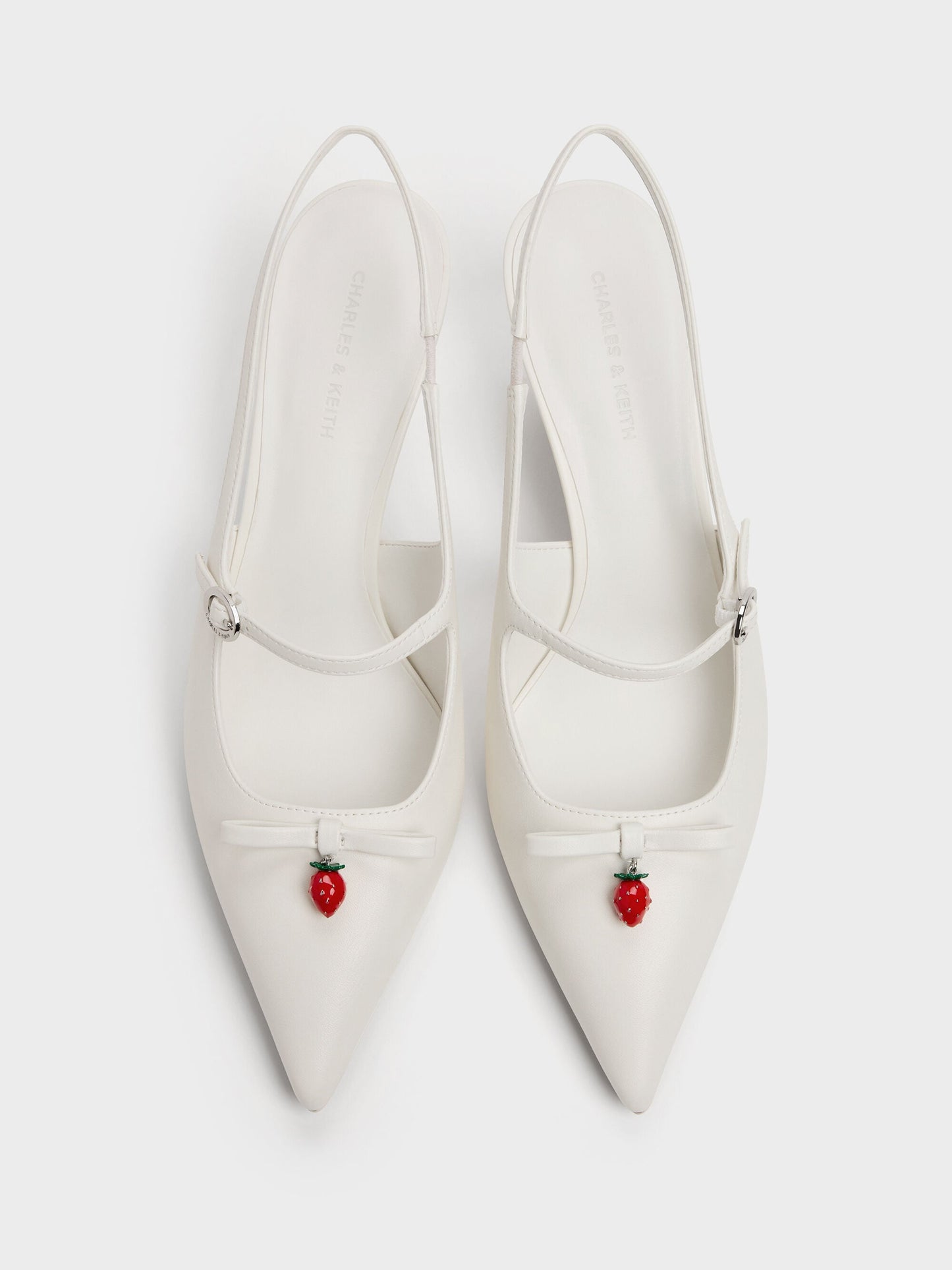 Sonali Strawberry Bow Slingback Pumps - White | CHARLES & KEITH