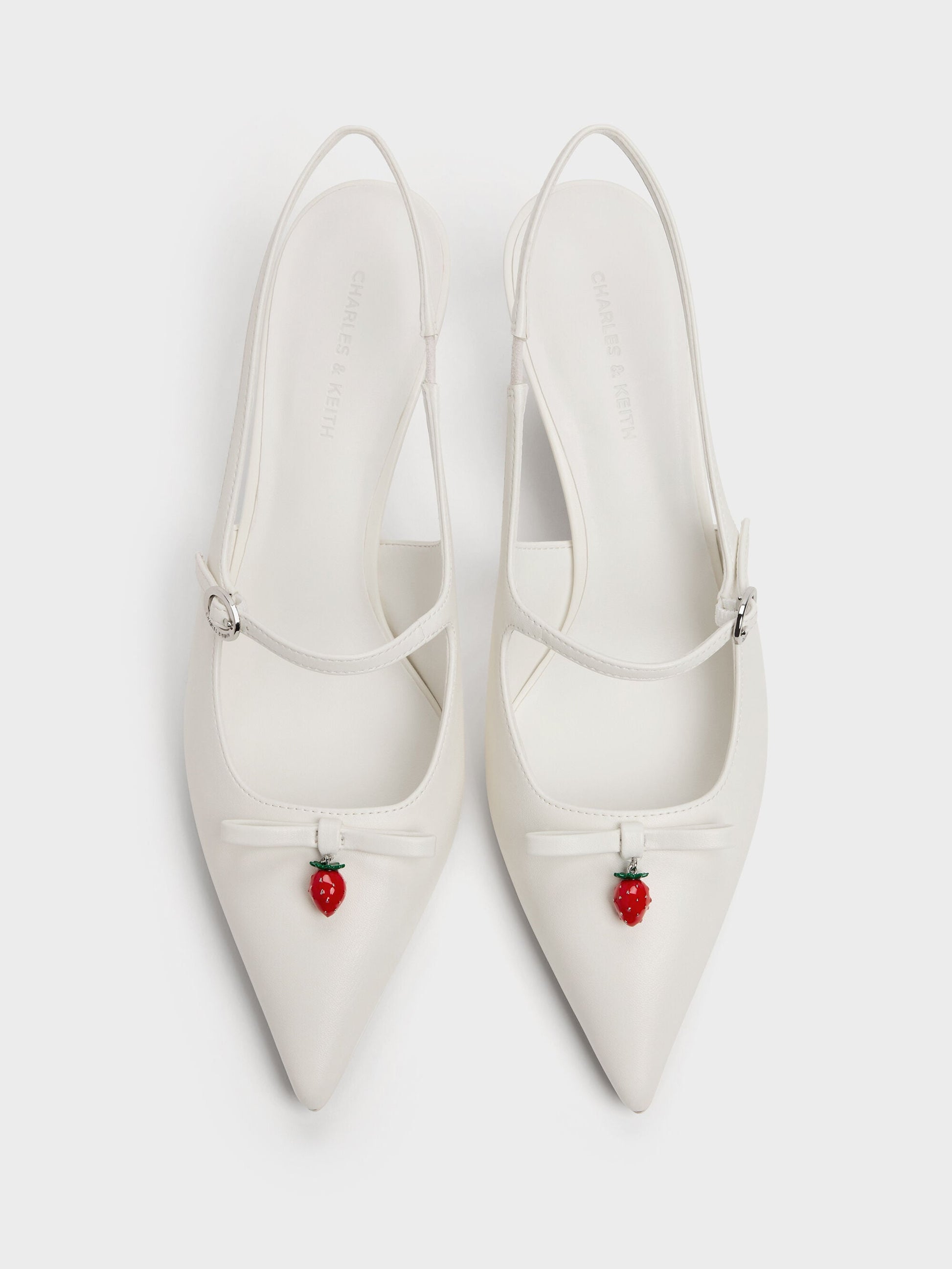 Sonali Strawberry Bow Slingback Pumps - White | CHARLES & KEITH