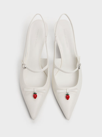 Sonali Strawberry Bow Slingback Pumps - White | CHARLES & KEITH