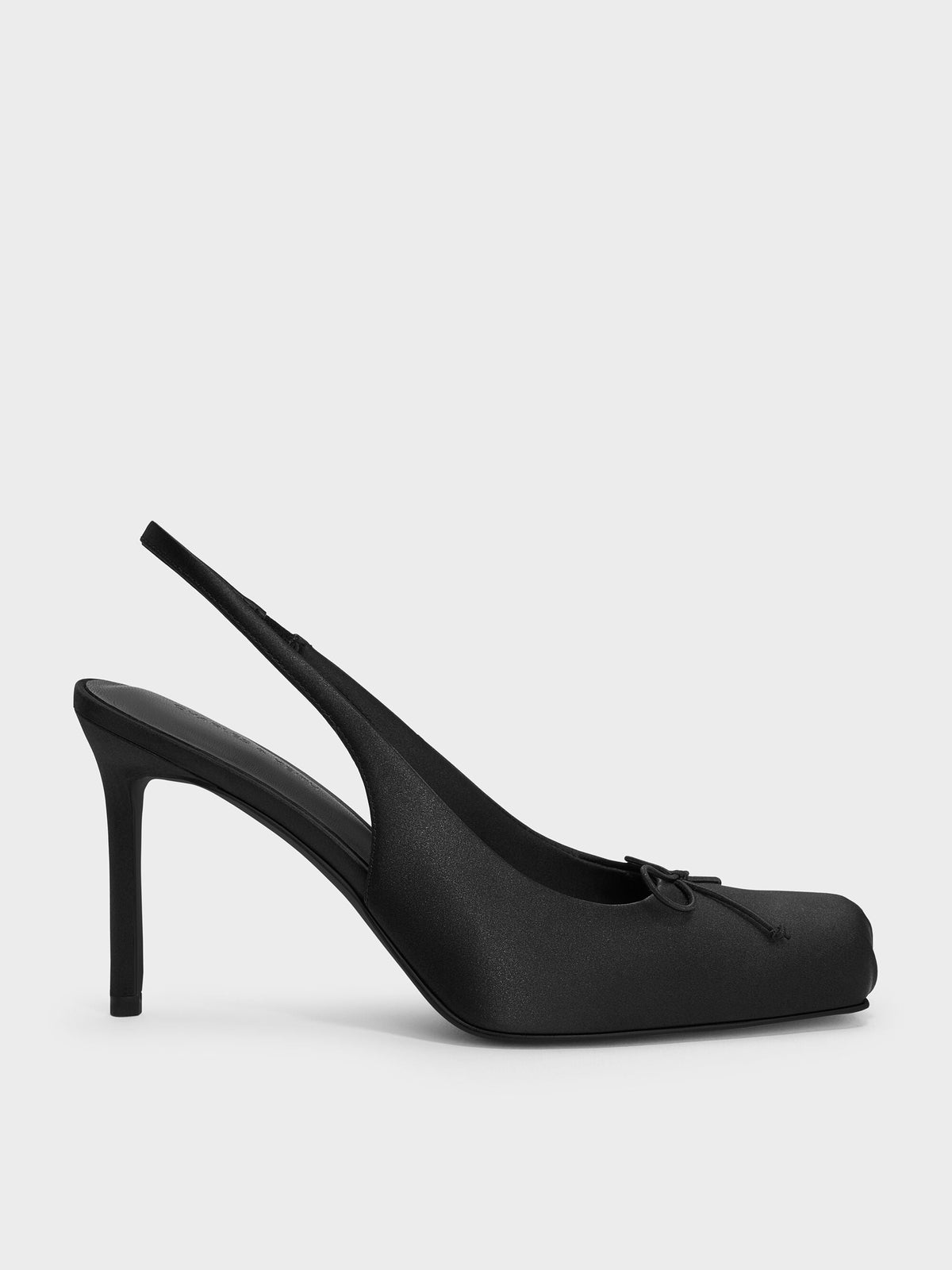 Satin Ruched Stiletto Slingback Pumps - Black Textured | CHARLES & KEITH