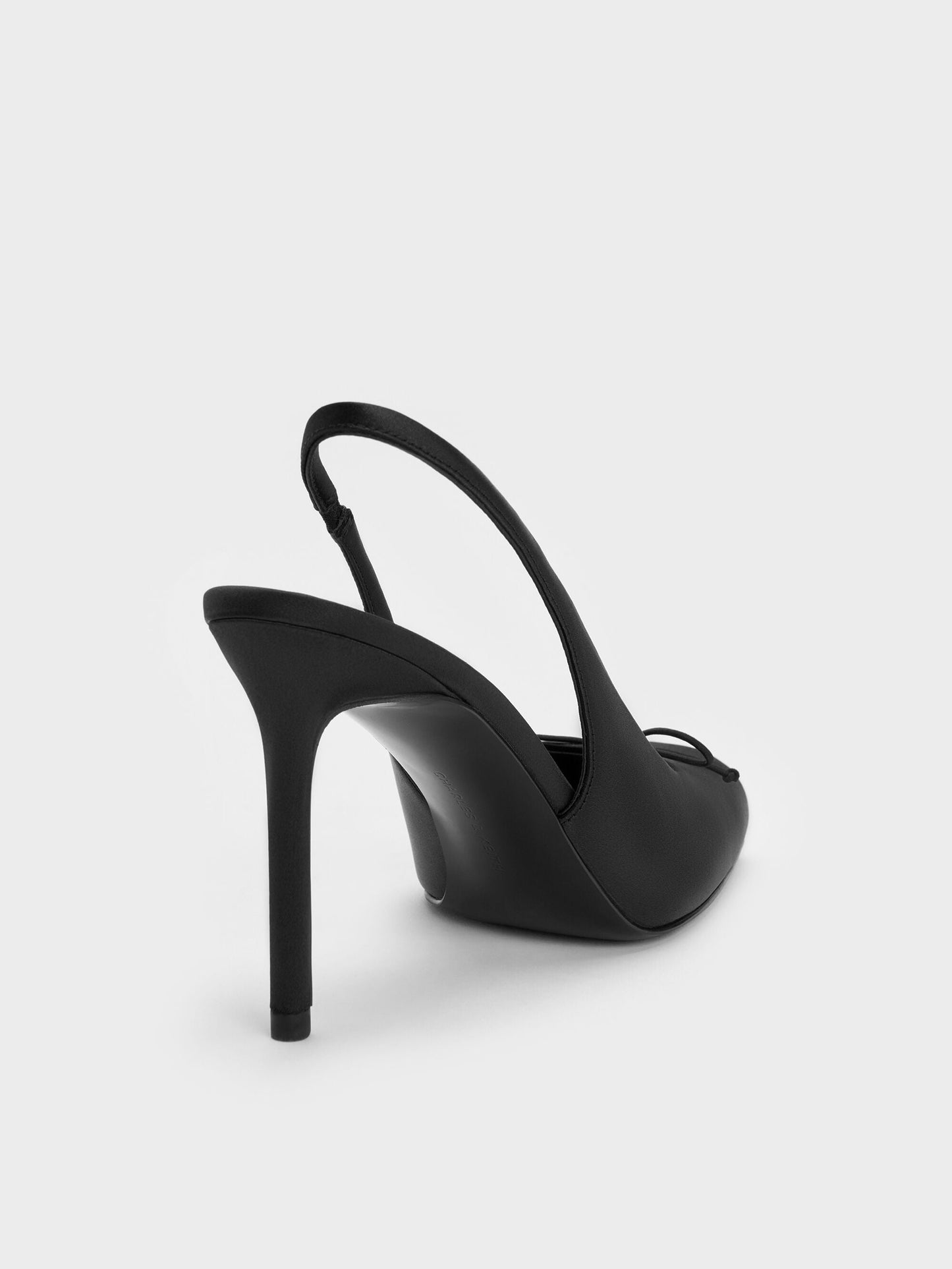 Satin Ruched Stiletto Slingback Pumps - Black Textured | CHARLES & KEITH