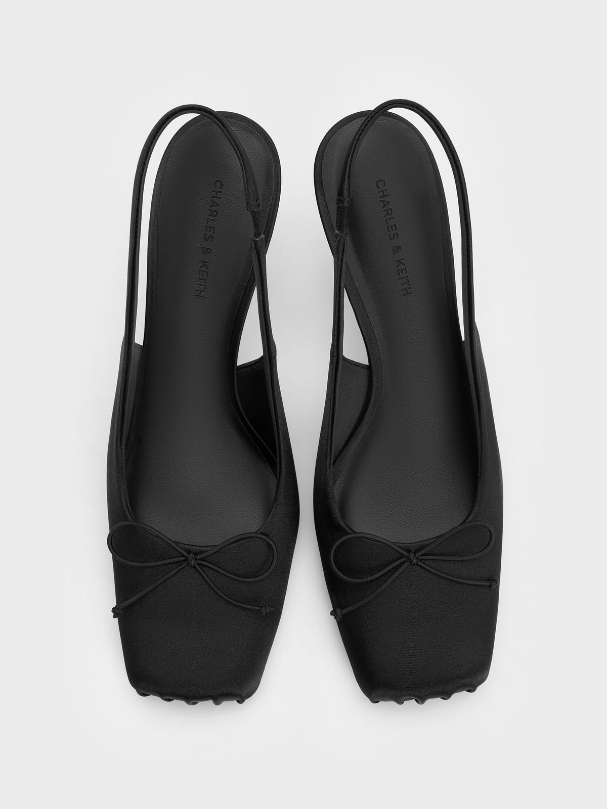 Satin Ruched Stiletto Slingback Pumps - Black Textured | CHARLES & KEITH