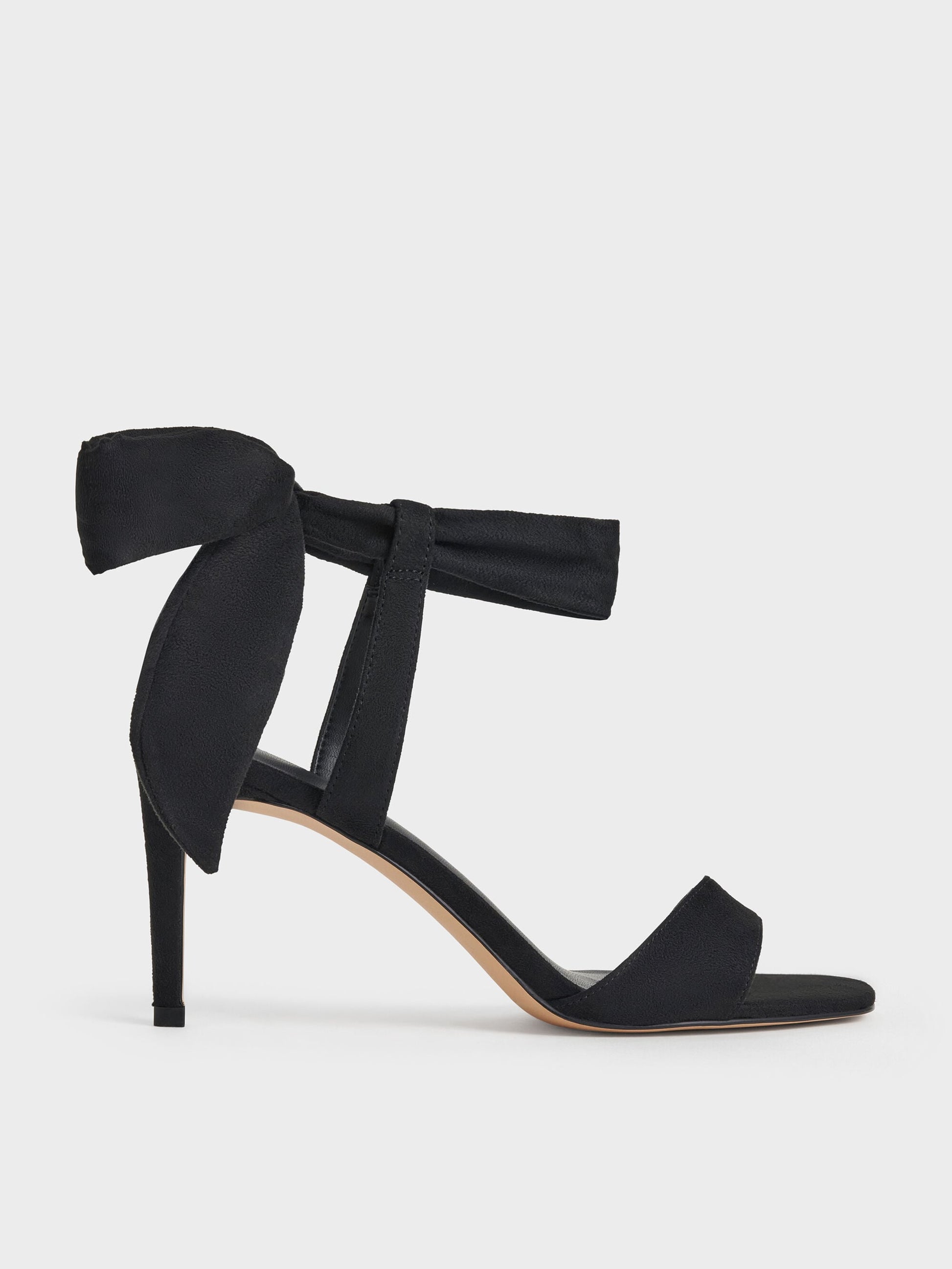 Eliana Textured Tie-Around Heeled Sandals - Black Textured | CHARLES & KEITH