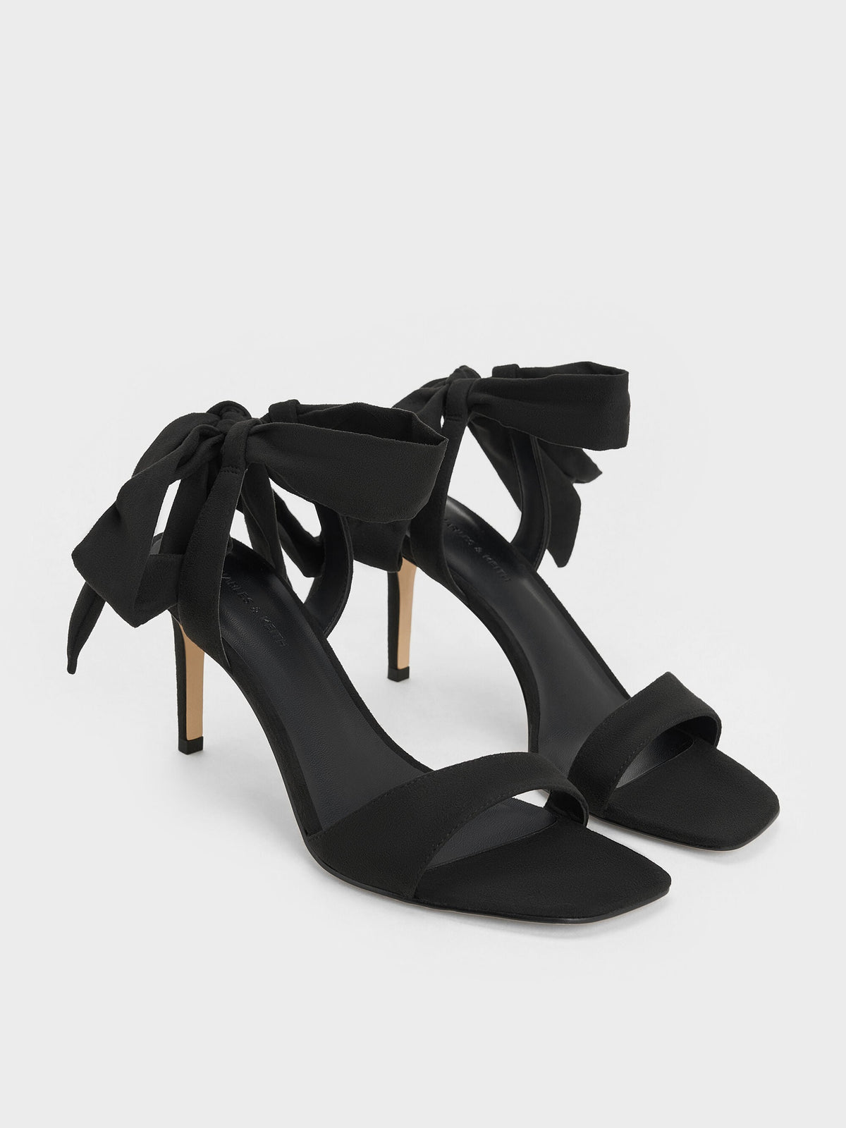 Eliana Textured Tie-Around Heeled Sandals - Black Textured | CHARLES & KEITH