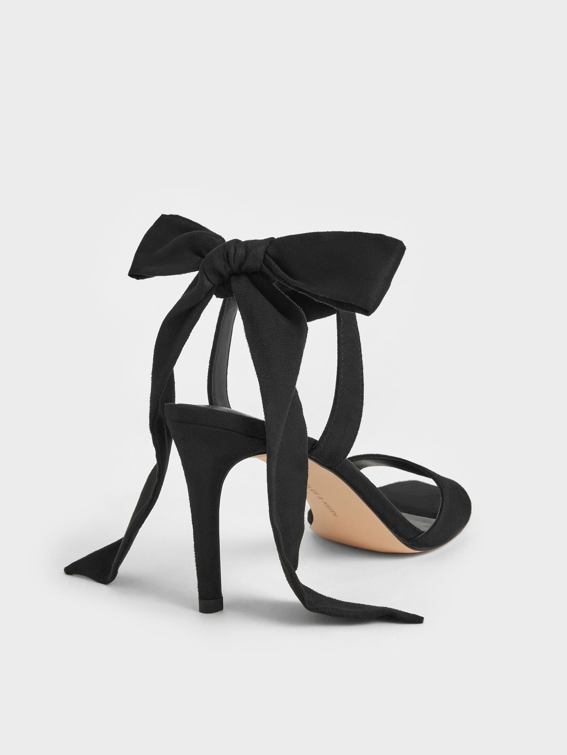 Eliana Textured Tie-Around Heeled Sandals - Black Textured | CHARLES & KEITH