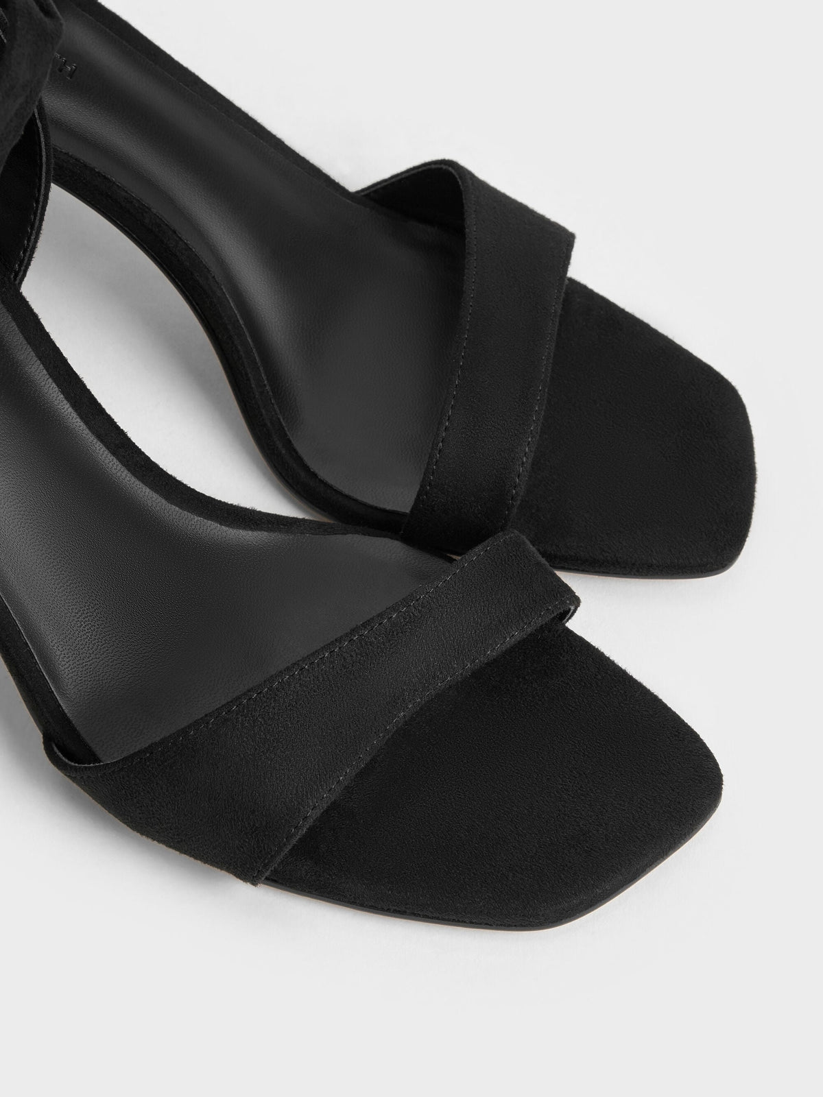 Eliana Textured Tie-Around Heeled Sandals - Black Textured | CHARLES & KEITH