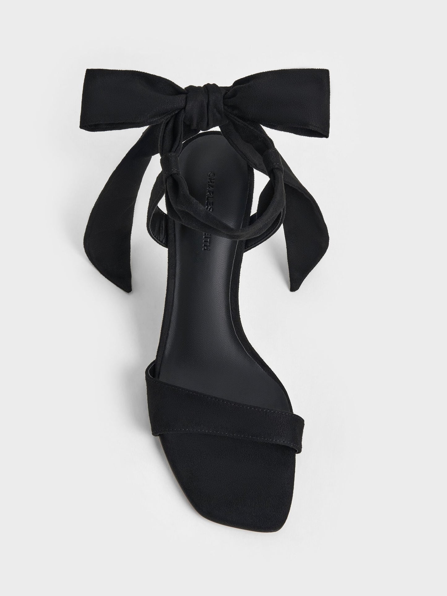 Eliana Textured Tie-Around Heeled Sandals - Black Textured | CHARLES & KEITH