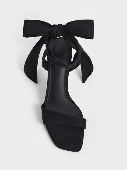Eliana Textured Tie-Around Heeled Sandals - Black Textured | CHARLES & KEITH