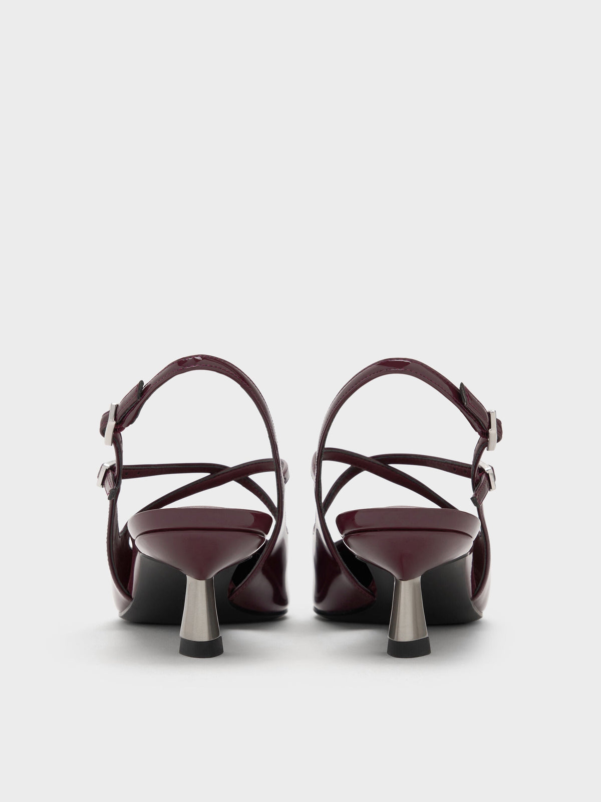 Pauline Patent Crossover Kitten Heels - Maroon | CHARLES & KEITH