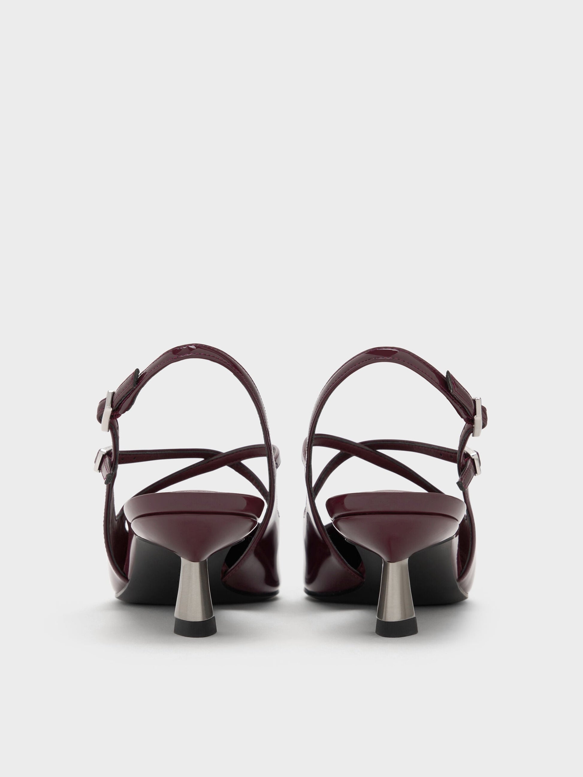 Pauline Patent Crossover Kitten Heels - Maroon | CHARLES & KEITH