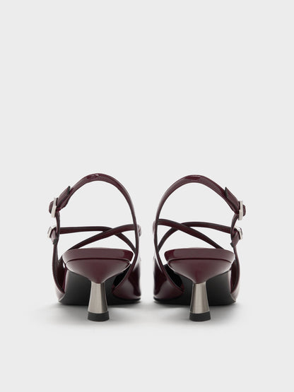 Pauline Patent Crossover Kitten Heels - Maroon | CHARLES & KEITH