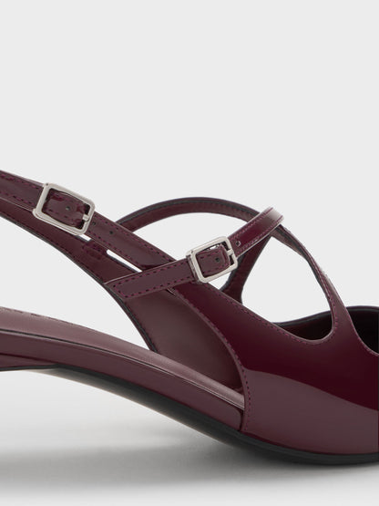 Pauline Patent Crossover Kitten Heels - Maroon | CHARLES & KEITH