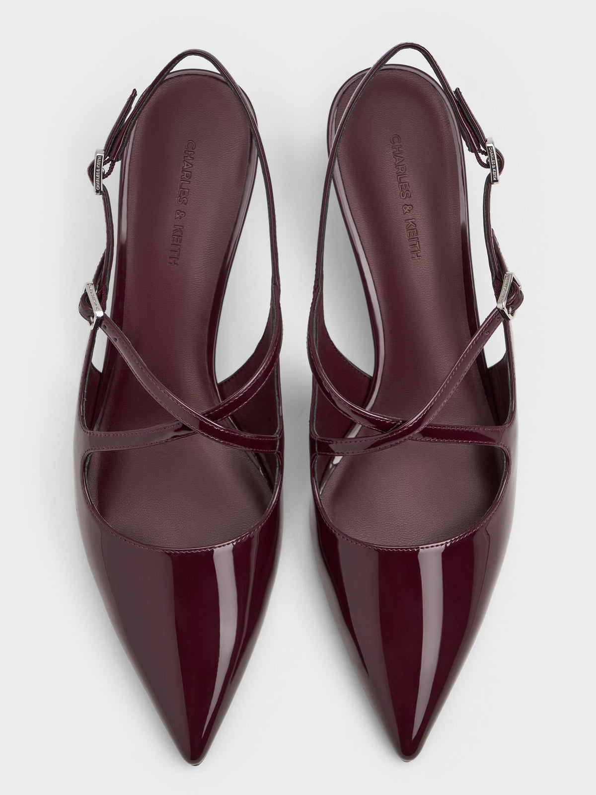 Pauline Patent Crossover Kitten Heels - Maroon | CHARLES & KEITH
